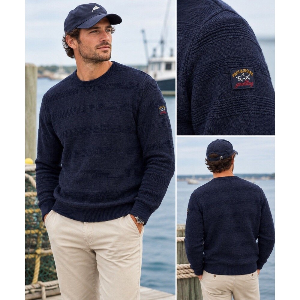 Paul & Shark Yachting Cool Touch 40 Virgin Wool Pullover Navy Sz Large **read